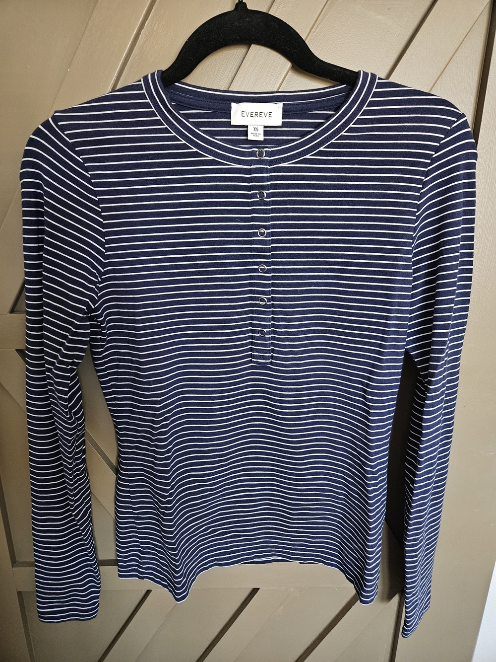 Women's Evereve Navy & White Striped Henley Top XS